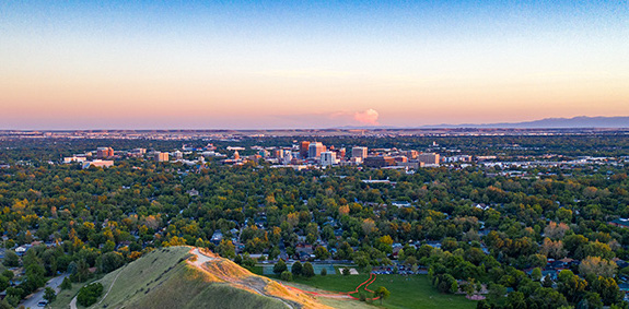 A sunset behind the town of Boise Idaho